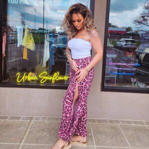 XLRG plus size curvy cheetah print slit pants